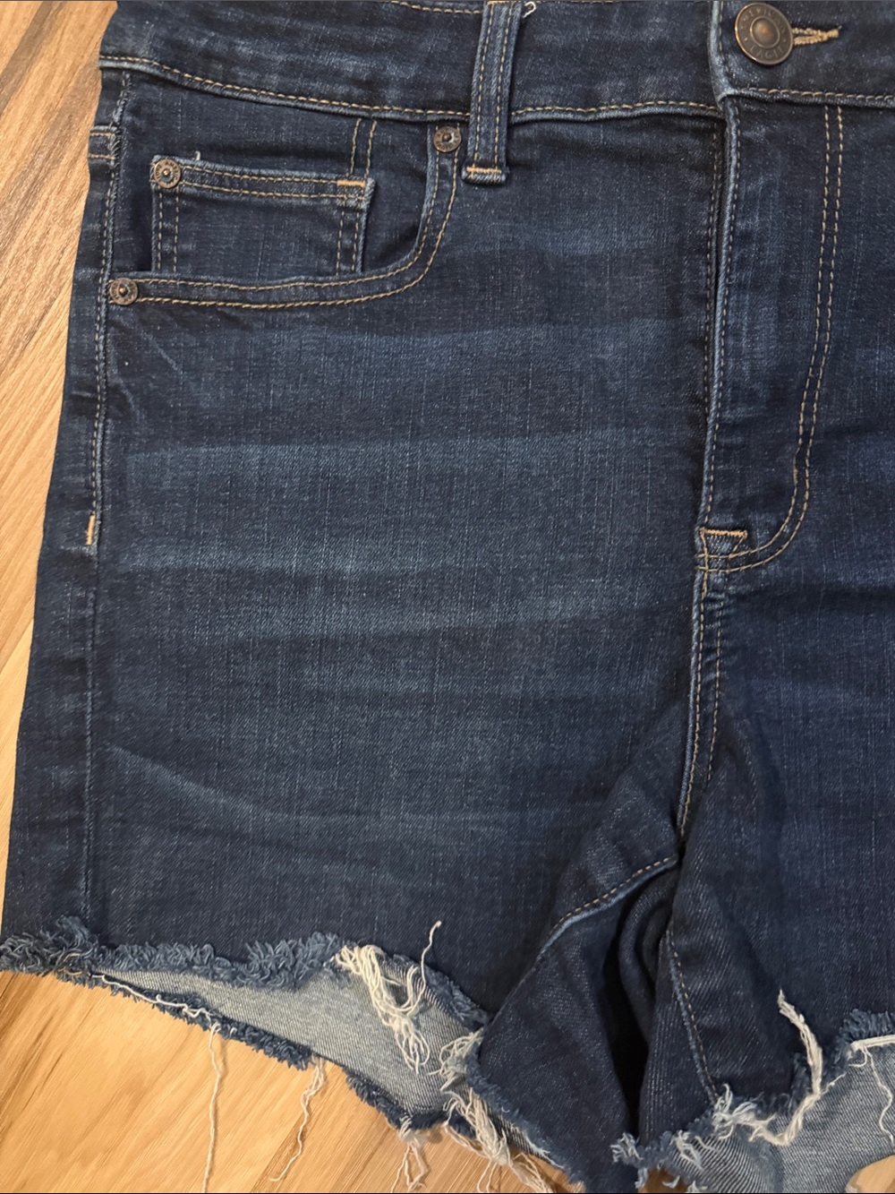 American Eagle Outfitters high rise shortie Dark Indigo Denim Cutoff Shorts - Picture 2 of 4